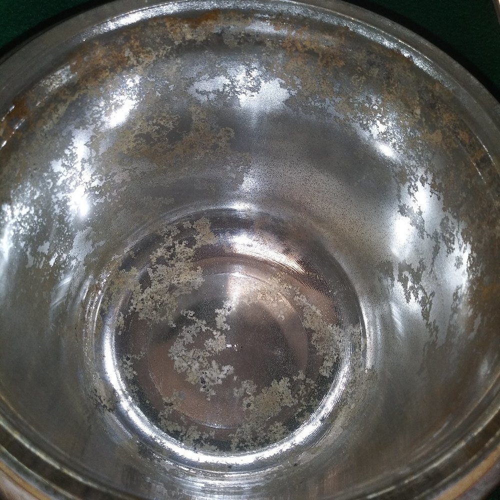 Vintage Sheffield Silver Company 9145 Ice Bucket Mechanical Lid Pyrex Glass Ins.